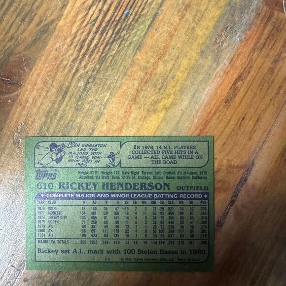 Ricky henderson 1982 topps #610 mint Condition - Picture 2 of 2